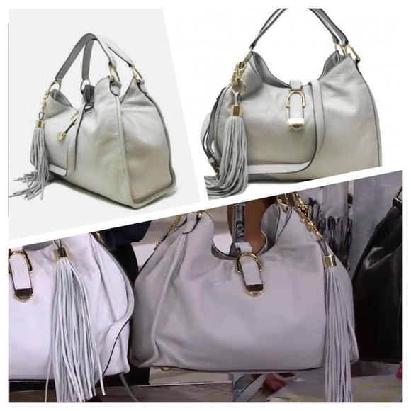 G.I.L.I Light Grey Leather Stirrup Satchel NWOT - Picture 3 of 10